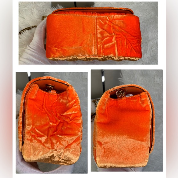 NWT Versace Virtus quilted orange velvet shoulder bag - Picture 7 of 11